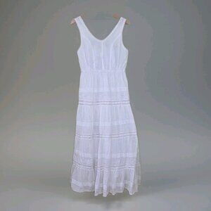 Vasna Cottage Fairy Dress Womens L White Lined Embroidery Tiered Cotton Summer